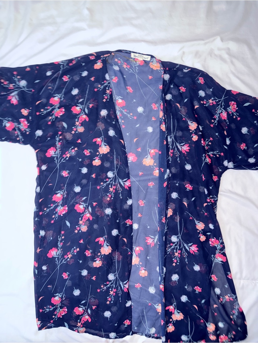 Wallflower Navy Floral Sheer Kimono Cardigan